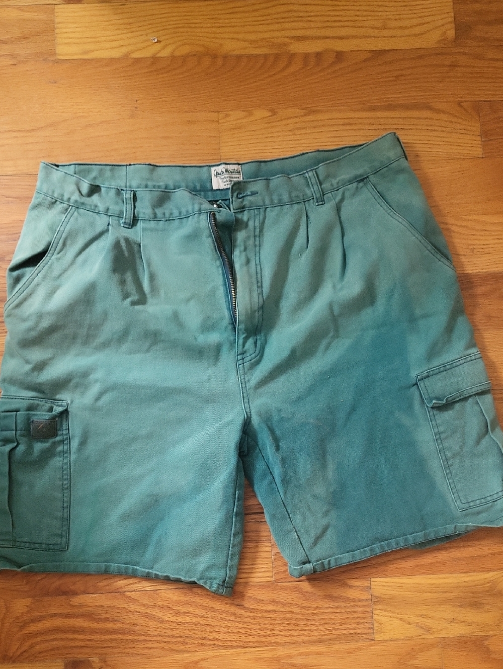 Gander Mountain 100% Cotton Green Outdoor Denim Pants with Leather Patch